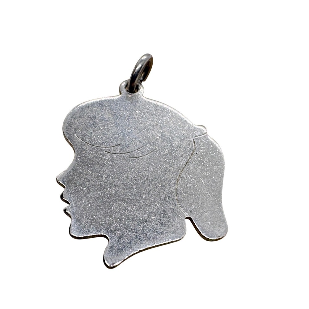 Vintage Sterling Silver Girl Silhouette Charm Engraved Becky 5-3-48 Ponytail